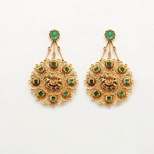 Boucles d'oreilles Pendants d'oreilles Rosaces Emeraudes Diamants 58 Facettes