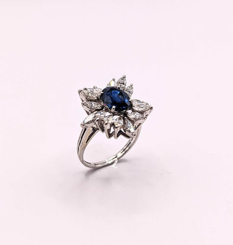 Bague Bague marguerite saphir et diamants navette 58 Facettes