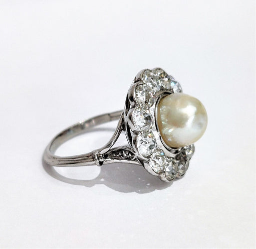 Bague 53 Bague marguerite platine perle et diamants 58 Facettes 1-883/1