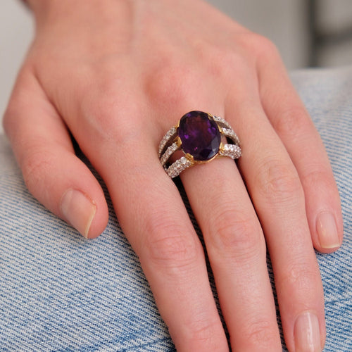 Bague 59 Bague Cocktail améthyste et pierres blanches 58 Facettes 1