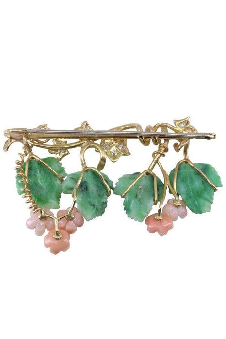 Broche BROCHE ANCIENNE JADE CORAIL ET DIAMANTS 58 Facettes 068521