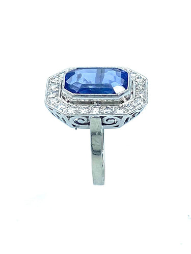 Bague Bague style Art-Deco or blanc, saphir et diamants 58 Facettes