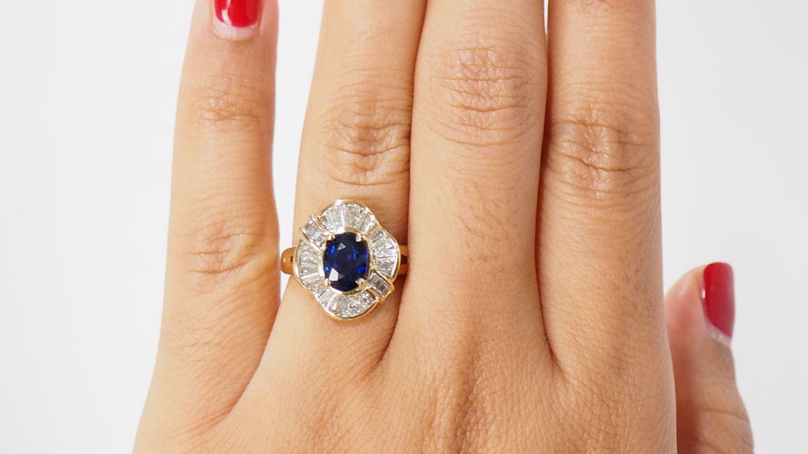 Bague 54 Bague Jupe Or Jaune Saphir Ovale Diamants 58 Facettes 31736