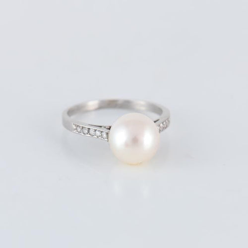 Bague 53 Bague Solitaire Perle Diamants 58 Facettes