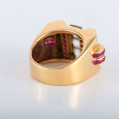 Bague 52 Bague Tank Diamants et pierres rouges 58 Facettes