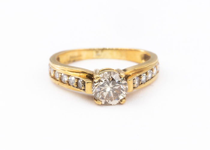 Bague 54 Bague Or 18k sertie d'un diamant Central de  1,10 carat 58 Facettes