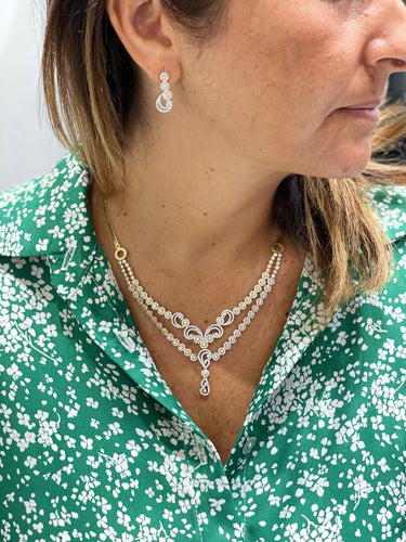 Collier Parure en or jaune, rose et blanc oxydes de zirconium 58 Facettes