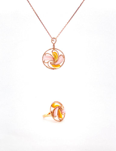 Bague Parure or rose Pierres de lune Diamants 58 Facettes