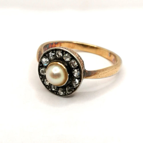 Bague 59 Bague Victorienne 2 ors, diamants, perles 58 Facettes 2721