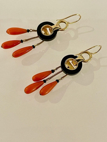 Boucles d'oreilles Pendants d'Oreilles Or Onyx Corail 58 Facettes 862568
