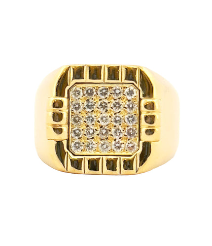 Bague 58 Chevalière vintage or massif 18 carats et diamants 58 Facettes