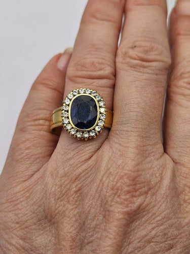 Bague 59 Bague vintage en or avec important saphir et diamants 58 Facettes
