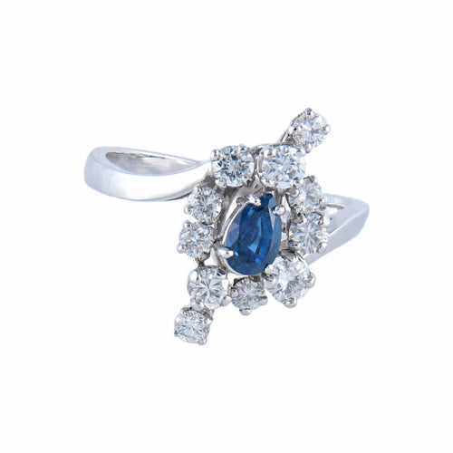 Bague 52 Bague Navette Saphir et Diamants 58 Facettes