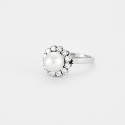 Bague 55 Bague Fleur Or gris Perle Diamants 58 Facettes 230325