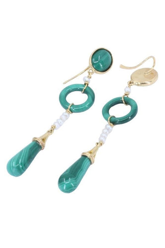 Boucles d'oreilles PENDANTES MALACHITE ET PERLES 58 Facettes 070071