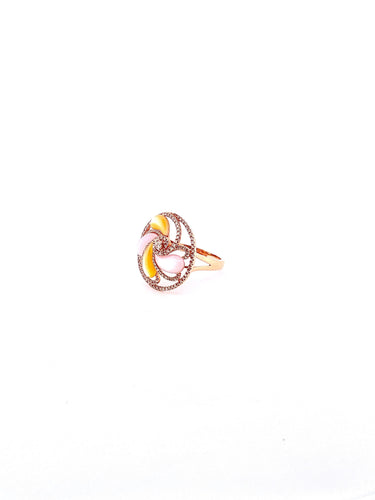 Bague Parure or rose Pierres de lune Diamants 58 Facettes
