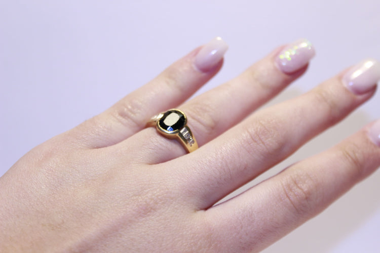 Bague 51 Bague Or  Diamants taille baguette et Saphir 58 Facettes