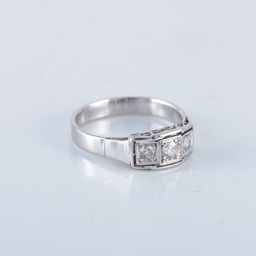 Bague 54 Bague ancienne diamant or blanc 58 Facettes