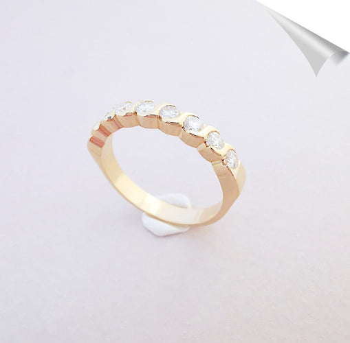 Bague 58 Bague Demi Alliance Diamants 0,60 ct Or Jaune 58 Facettes AA 1534