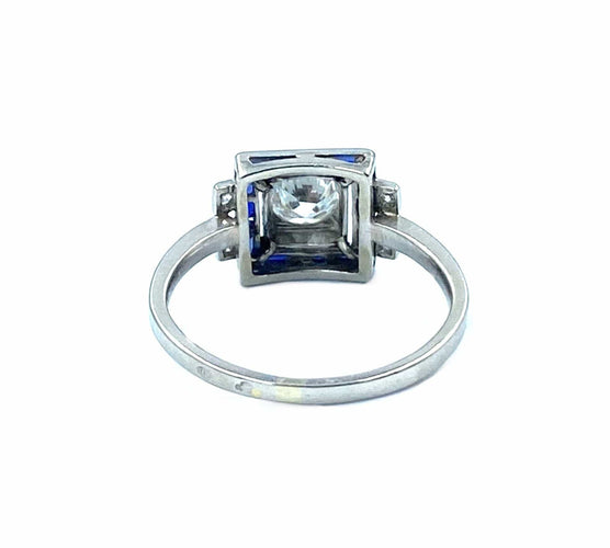 Bague Bague Art Déco platine, diamants et saphirs calibrés 58 Facettes