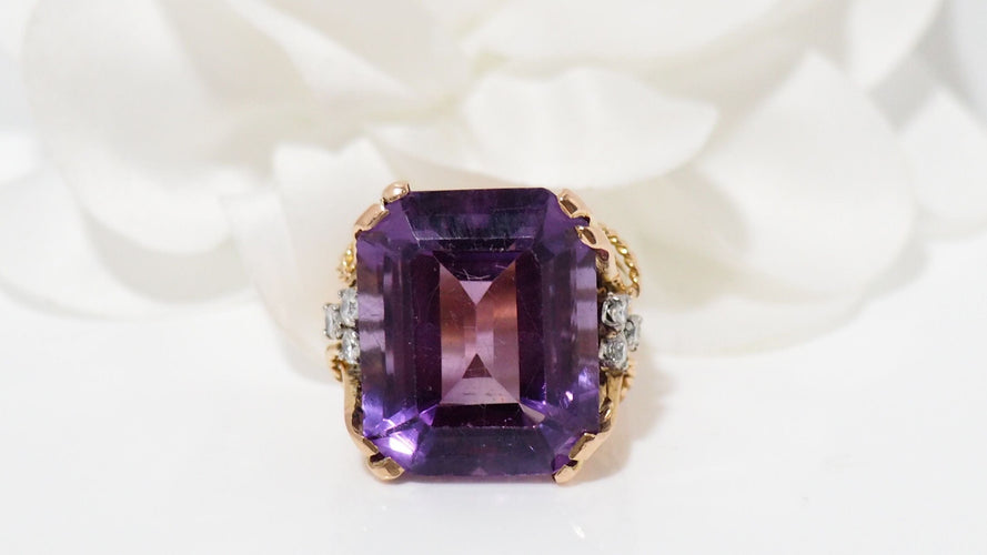 Bague 56 Bague vintage or rose et platine, améthyste et diamants 58 Facettes 31800