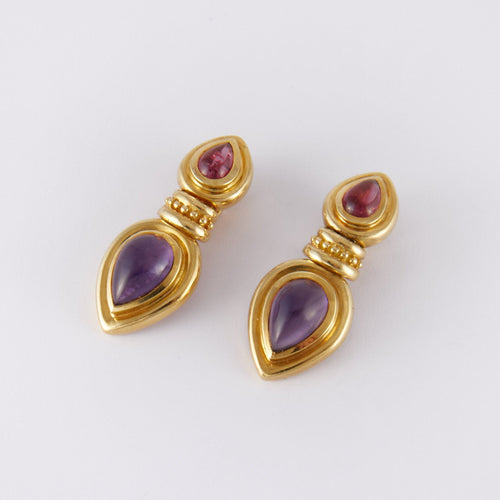 Boucles d'oreilles Clips d'oreilles améthystes, tourmalines roses 58 Facettes