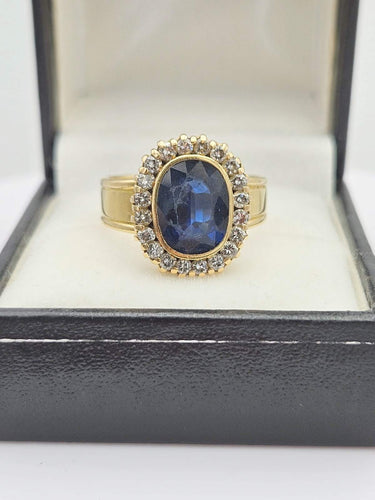 Bague 59 Bague vintage en or avec important saphir et diamants 58 Facettes