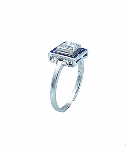 Bague Bague Art Déco platine, diamants et saphirs calibrés 58 Facettes