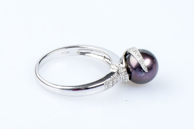 Bague 52 Bague diamant perle de Tahiti en or blanc 18 carats 58 Facettes 111.116367-53