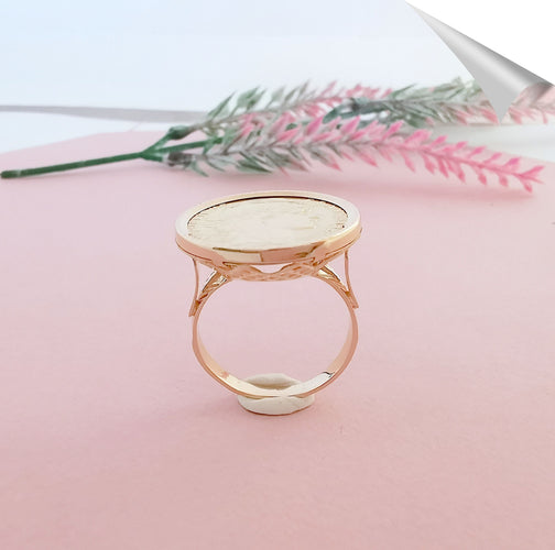 Bague Bague pièce 20 Francs Marianne coq 1907 or jaune 58 Facettes AA 1565