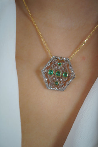 Pendentif Pendentif Art Déco Emeraude & Diamants 58 Facettes