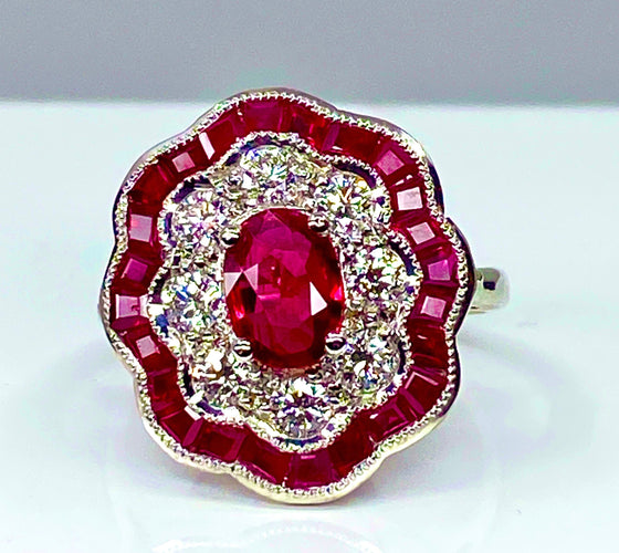 Bague 51 Bague marguerite Or Rubis Diamants 58 Facettes AB215