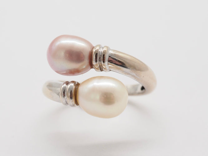 Bague 52 Bague Toi et moi or blanc et perle 58 Facettes