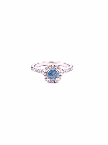 Bague Solitaire en or blanc 18 carats diamants et topaze bleue 58 Facettes