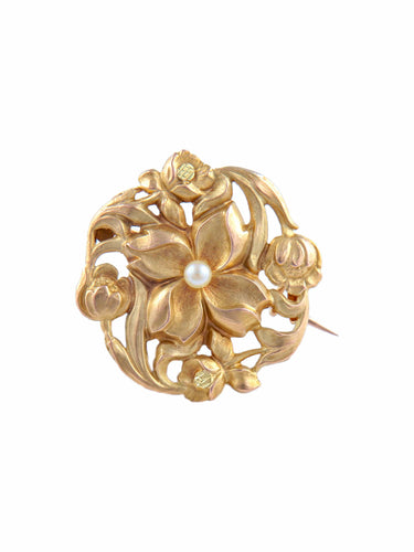 Broche Broche Or jaune Fleurs Perle 58 Facettes