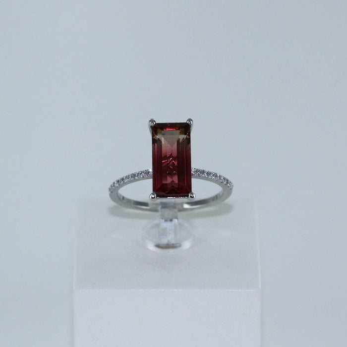 Bague 53 Bague fine tourmaline rectangle et diamants 58 Facettes