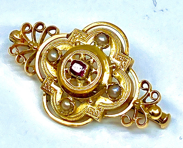 Broche Broche perles fines grenat vers 1900 58 Facettes AB167
