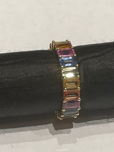 Bague Alliance saphirs multicolores or rose 58 Facettes