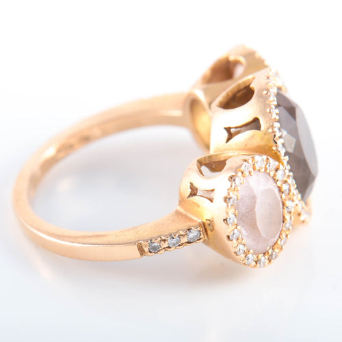 Bague 54 Bague trilogie quartz fumé et pavage diamants 58 Facettes