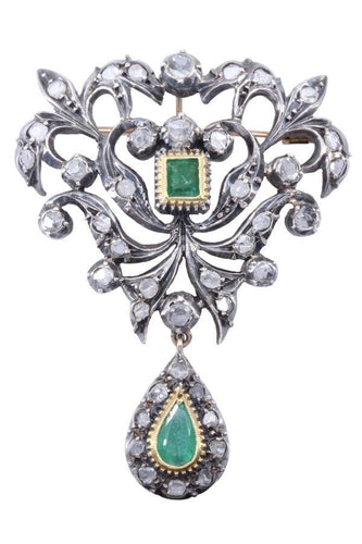 Broche BROCHE PENDENTIF ART-NOUVEAU ÉMERAUDES ET DIAMANTS 58 Facettes 066481