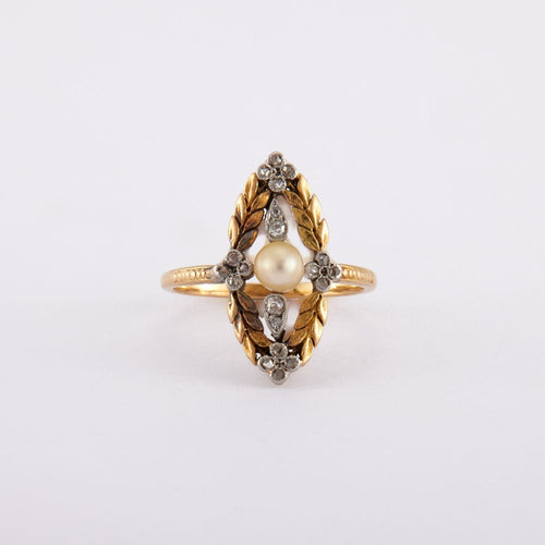 Bague Bague marquise, perle blanche, diamants 58 Facettes