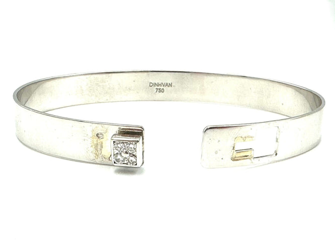 Bracelet DINH VAN. Bracelet Cube Serrure or blanc diamants 58 Facettes