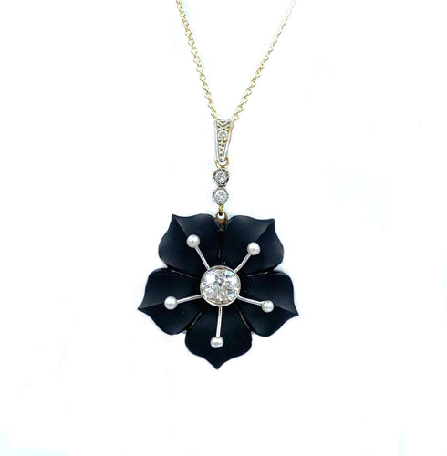 Pendentif Pendentif vers 1900 or, onyx et diamants 58 Facettes