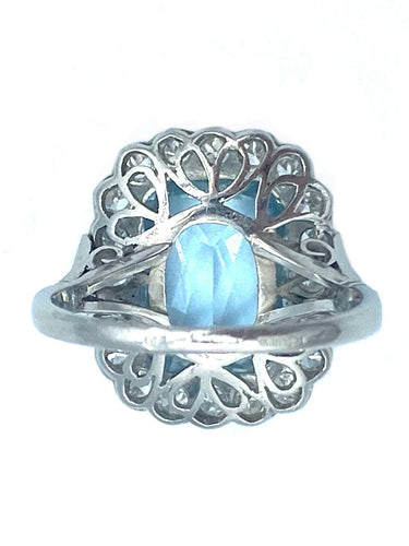 Bague Bague Belle Époque platine, aigue-marine et diamants 58 Facettes