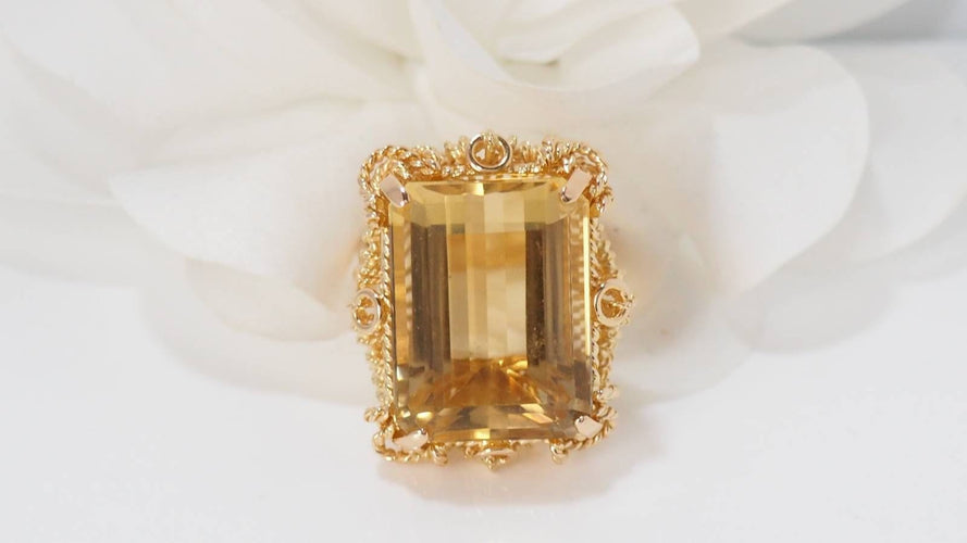 Bague 56 Bague vintage en or jaune et citrine 58 Facettes 32214