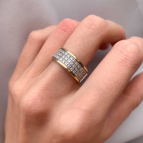 Bague 56 Bague large pavage Diamants 58 Facettes JE86