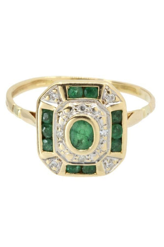 Bague 57 BAGUE STYLE ART-DÉCO EMERAUDES ET DIAMANTS 58 Facettes 042311