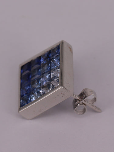 Boucles d'oreilles Boucles d'oreilles carrées Saphirs taille princesse 58 Facettes 1932