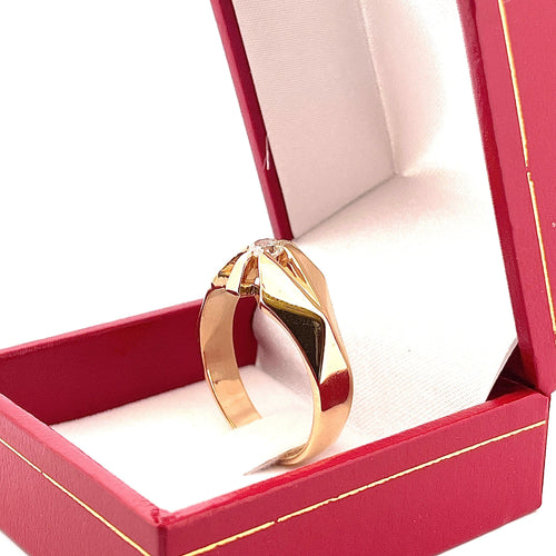 Bague 63 Chevalière homme vintage or jaune et diamant 58 Facettes