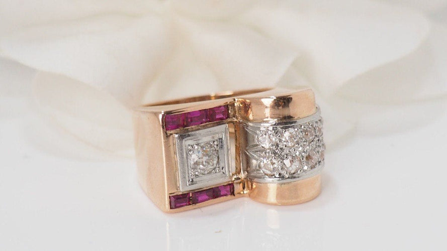 Bague 51 Bague Tank en Or rose, Diamants & Rubis 58 Facettes 32020